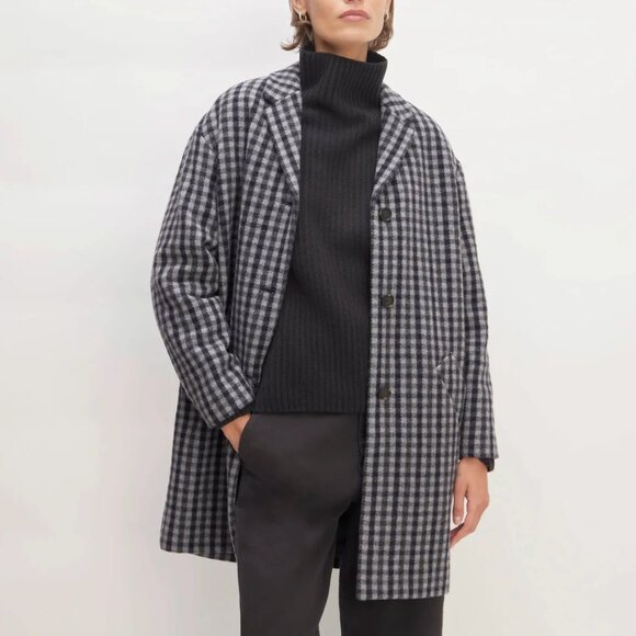 Everlane Cocoon Wool Coat Gray Black Check Italian Rewool - Picture 1 of 16